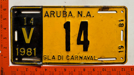 1981 Aruba #V-14 Rental License Plate