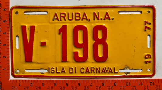 1977 Aruba #V-198 Rental License Plate