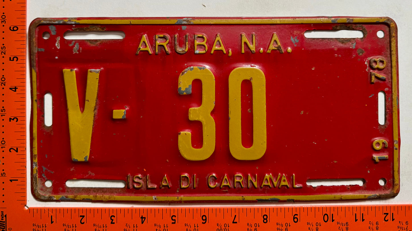 1978 Aruba #V-30 Rental License Plate