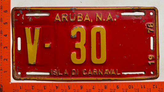 1978 Aruba #V-30 Rental License Plate