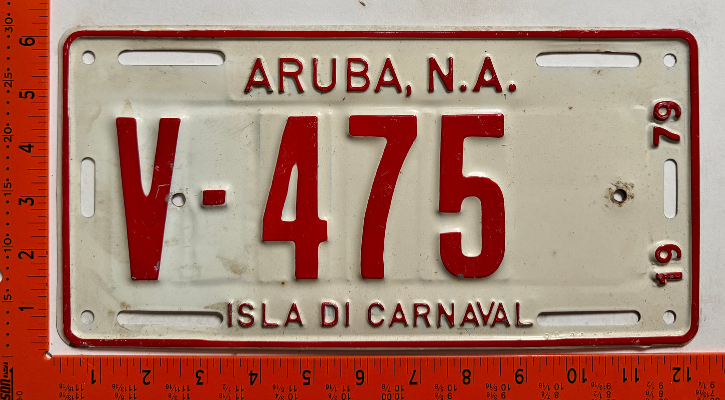 1979 Aruba #V-475 Rental License Plate