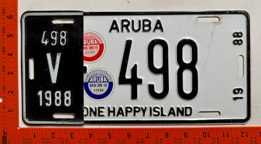 1988 Aruba #V-498 Rental License Plate