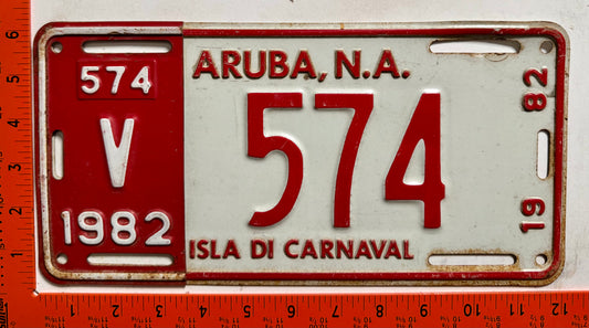 1982 Aruba #V-574 Rental License Plate