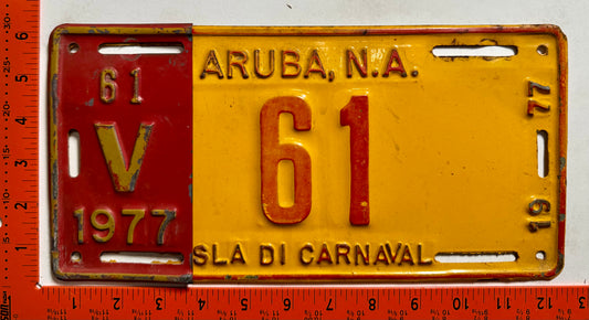 1977 Aruba #V-61 Rental License Plate
