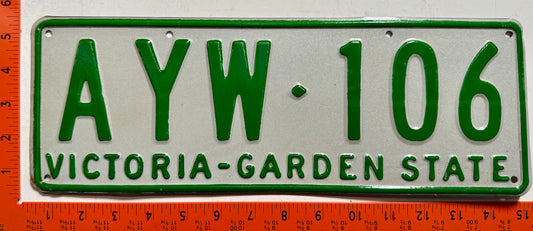 1977 base Victoria, Australia #AYW-106 Passenger License Plate
