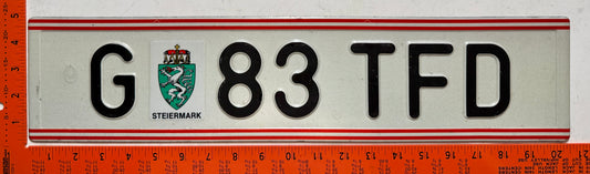 1990 base Austria #G 83 TFD Passenger License Plate