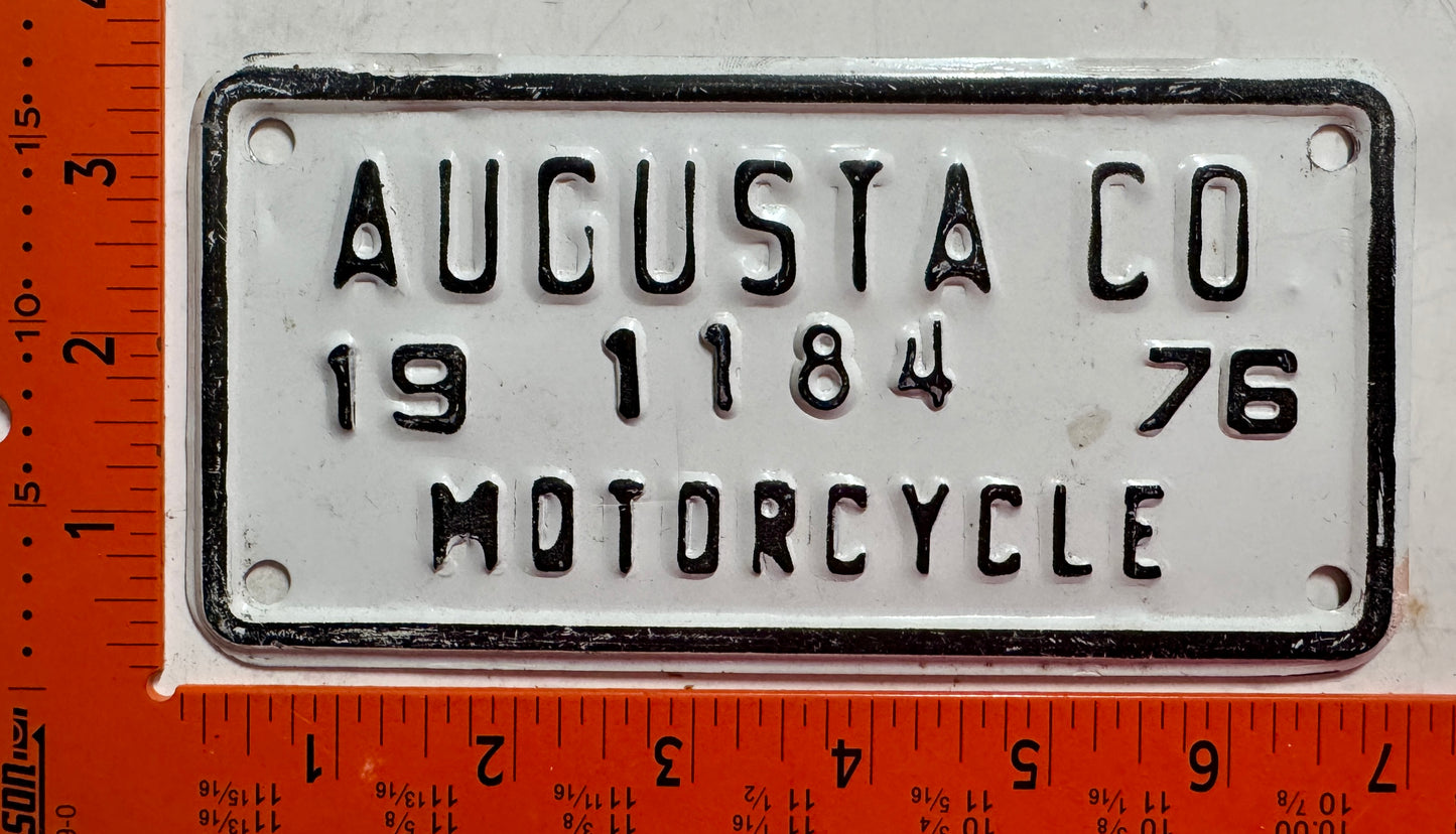 1976 Augusta County, Virginia #1184 Motorcycle License Plate