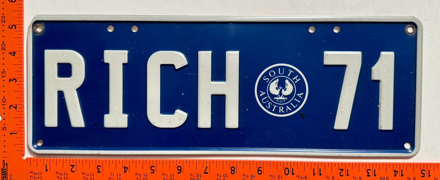 undated South Australia #RICH 71 Passenger Vanity License Plate