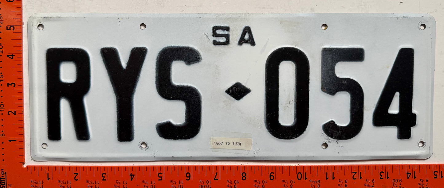1967 base South Australia #RYS-054 Passenger License Plate