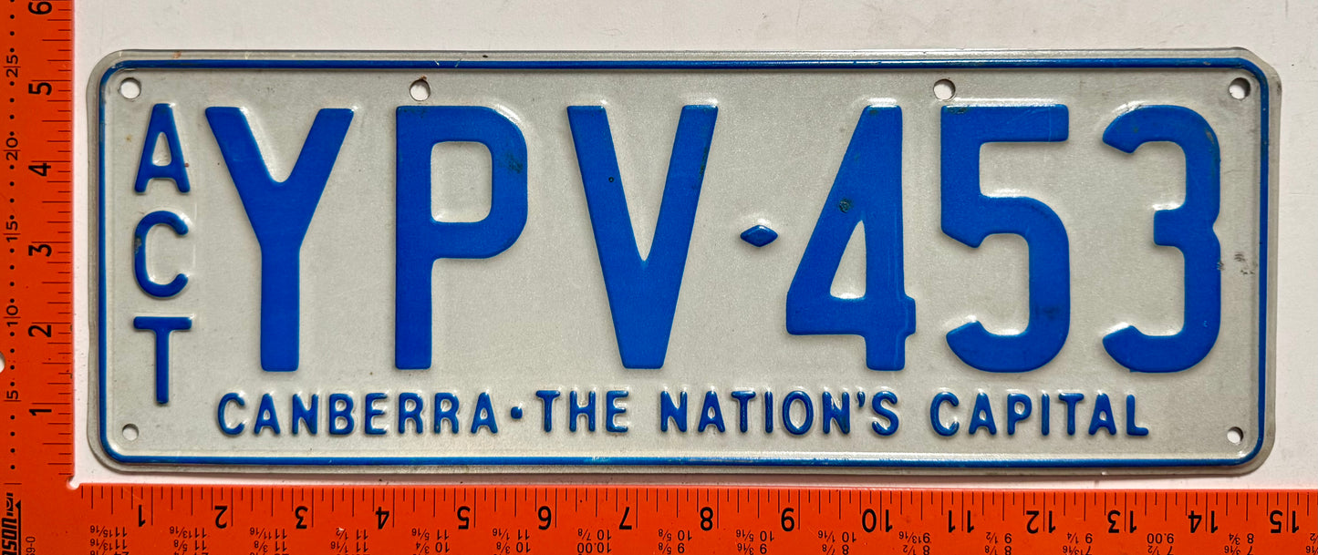 1979 base Australian Capital Territory #YPV-453 Passenger License Plate