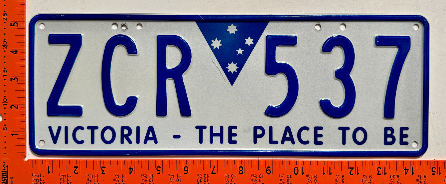 2000 base Victoria, Australia #ZCR 537 Passenger License Plate