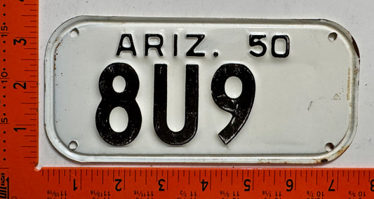 1950 Arizona #8U9 Motorcycle License Plate