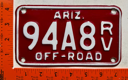 undated Arizona #94A8 Off-Road Vehicle License Plate