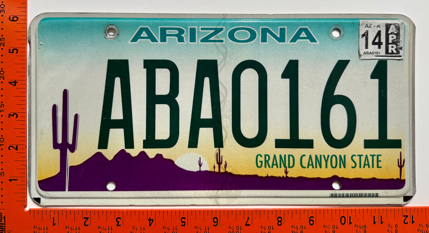 2014 Arizona #ABA0161 Passenger License Plate