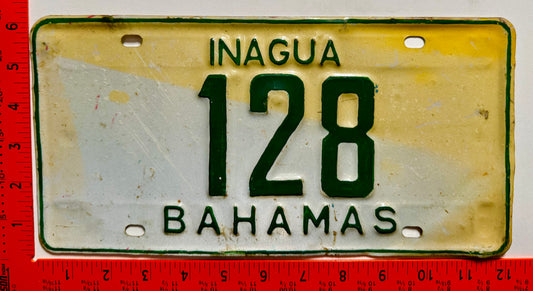 1983 base Inagua, Bahamas #128 Passenger License Plate