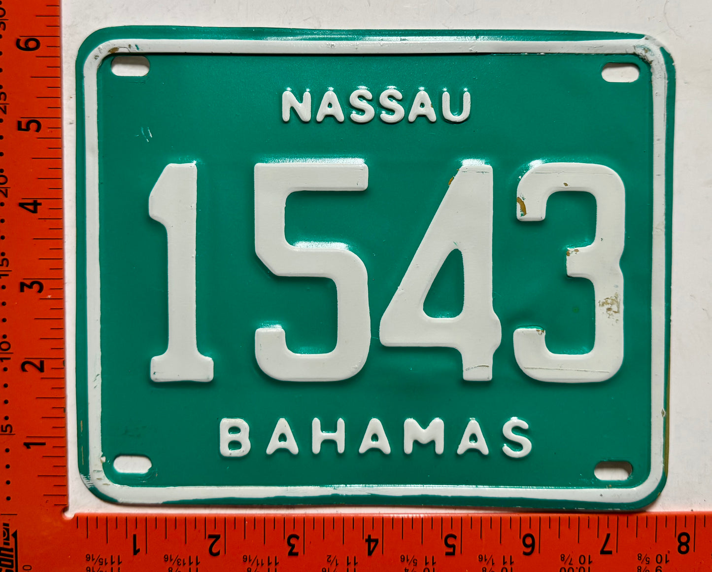 1990 base Nassau, Bahamas #1543 Motorcycle License Plate