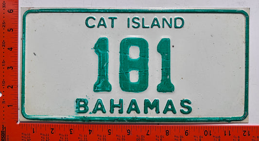 1983 base Cat Island, Bahamas #181 Passenger License Plate