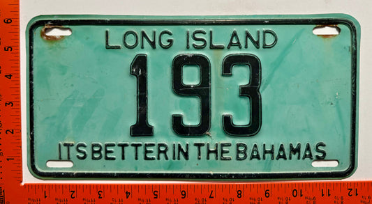 1977 Long Island, Bahamas #193 Passenger License Plate
