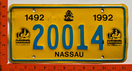 1992 Nassau, Bahamas #20014 Passenger License Plate
