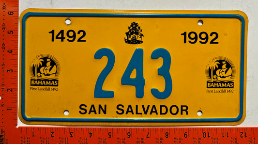 1992 San Salvador, Bahamas #243 Passenger License Plate