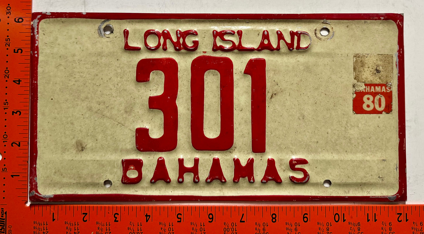 1980 Long Island, Bahamas #301 Passenger License Plate