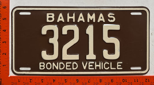 1978 base Bahamas #3215 Bonded Vehicle License Plate