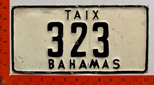 undated Bahamas #323 Taxi License Plate (Error!)
