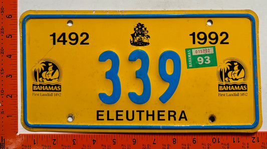 1993 Eleuthera, Bahamas #339 Passenger License Plate