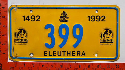 1992 Eleuthera, Bahamas #399 Passenger License Plate