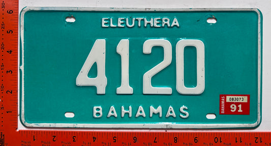 1991 Eleuthera, Bahamas #4120 Passenger License Plate