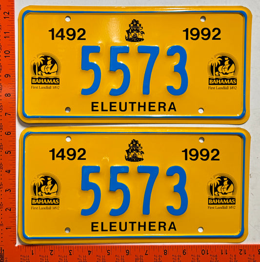 1992 Eleuthera, Bahamas #5573 Passenger License Plate (Pair)