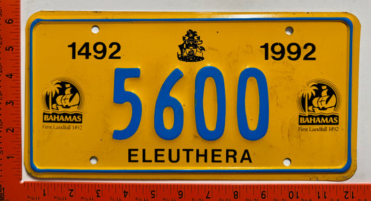 1992 Eleuthera, Bahamas #5600 Passenger License Plate
