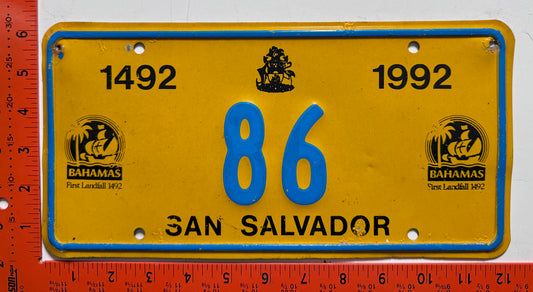 1992 San Salvador, Bahamas #86 Passenger License Plate