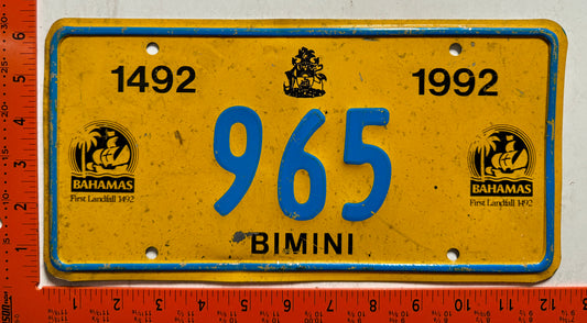 1992 Bimini, Bahamas #965 Passenger License Plate