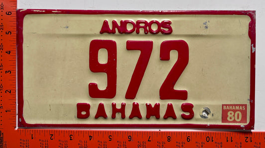 1980 Andros, Bahamas #972 Passenger License Plate