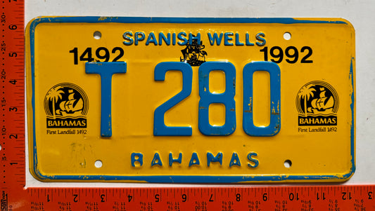 1992 base Spanish Wells, Bahamas #T 280 Truck License Plate