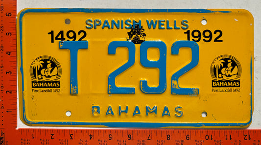 1992 base Spanish Wells, Bahamas #T 292 Truck License Plate