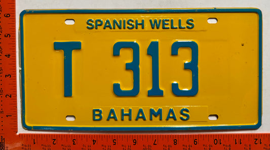 1992 base Spanish Wells, Bahamas #T 313 Truck License Plate