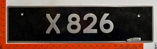undated Barbados #X 826 Passenger License Plate