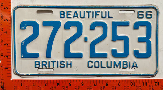 1966 British Columbia #272-253 Passenger License Plate