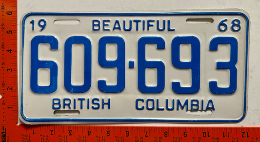 1968 British Columbia #609-693 Passenger License Plate