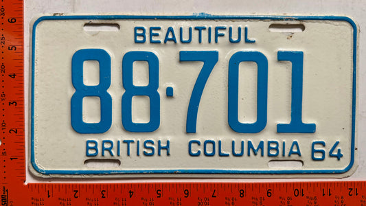 1964 British Columbia #88-701 Passenger License Plate