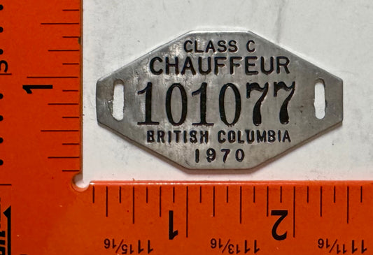 1970 British Columbia #101077 Chauffeur's Badge