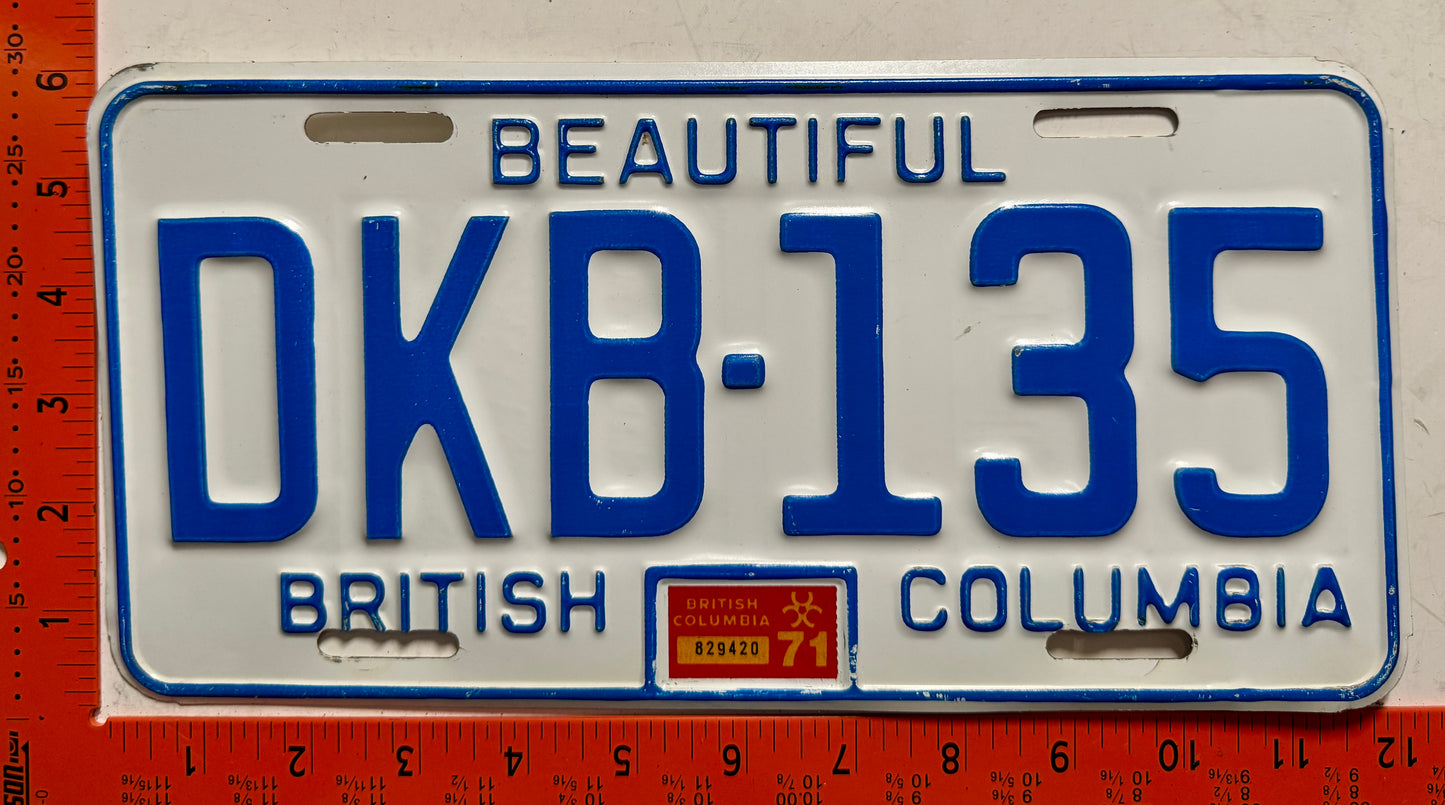 1971 British Columbia #DKB-135 Passenger License Plate