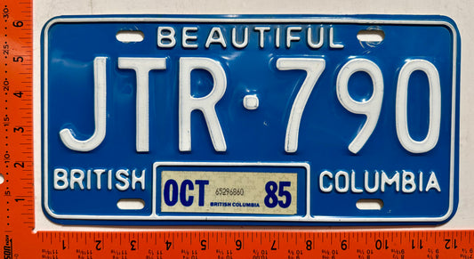 1985 British Columbia #JTR-790 Passenger License Plate