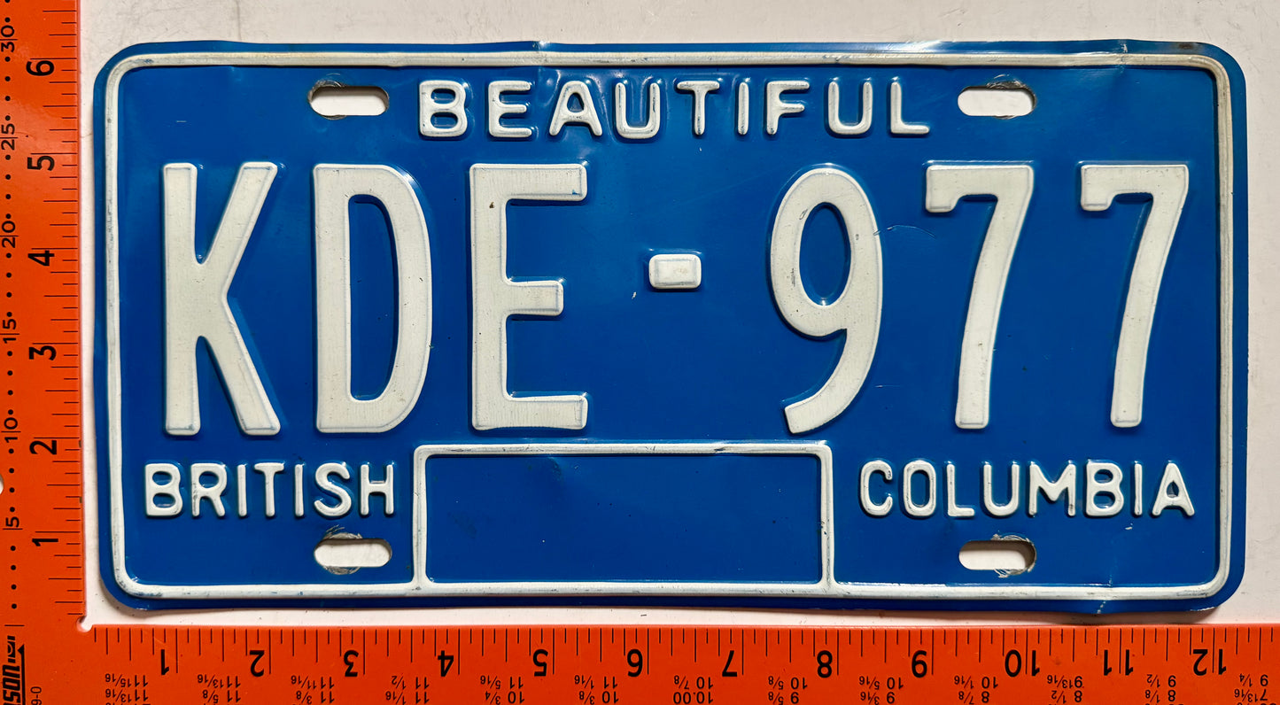 1979 British Columbia #KDE-977 Passenger License Plate
