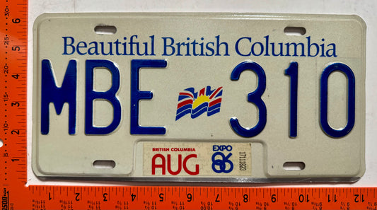 1986 British Columbia #MBE 310 Passenger License Plate