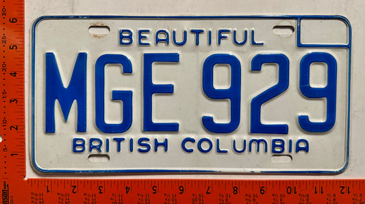 1973 British Columbia #MGE 929 Passenger License Plate
