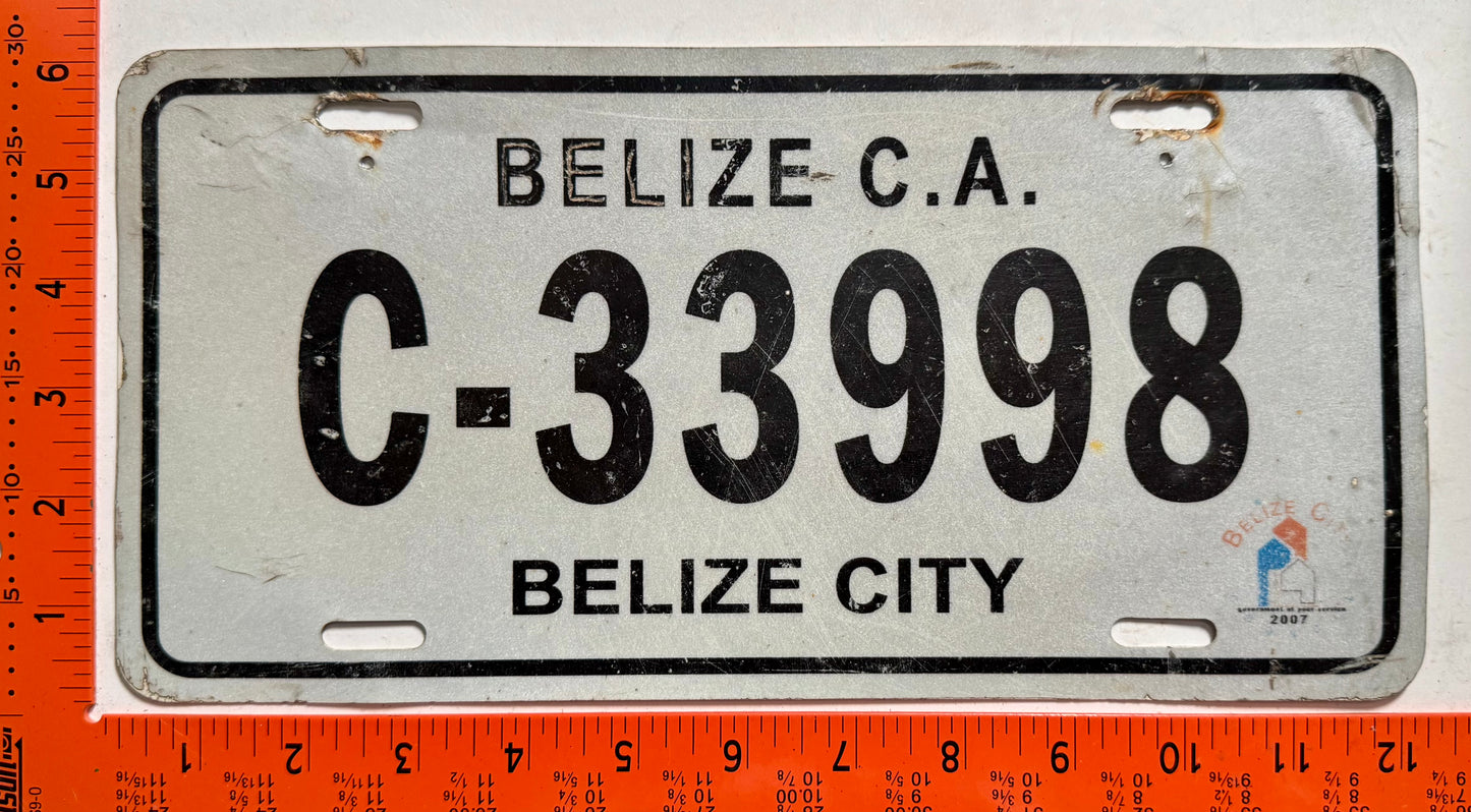 undated Belize #C-33998 Passenger License Plate