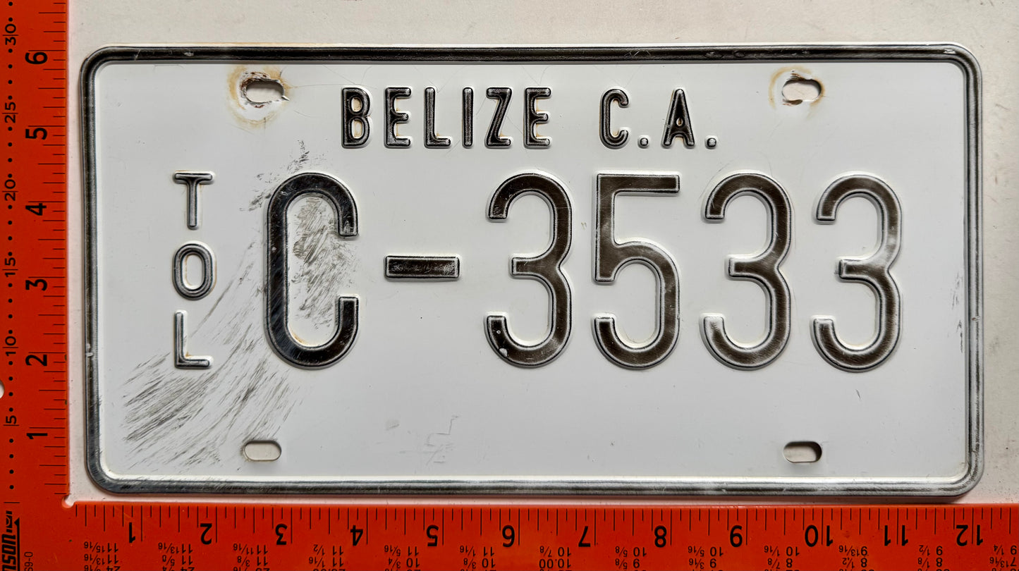 undated Belize #C-3533 Passenger License Plate